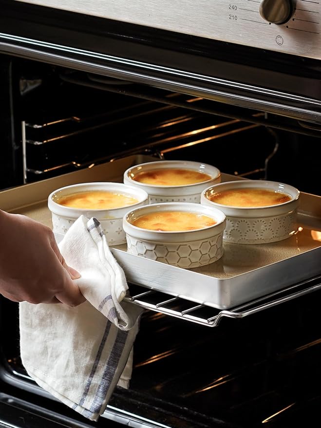 LE TAUCI Ramekins 4 oz Oven Safe for Creme Brulee, Charcuterie Boards Bowls for Souffle, Small Sauce Bowl, Ceramic Baking Dishes - 3.8 inch, Set of 4, Arctic White