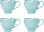 Pfaltzgraff Venice 16-Piece Stoneware Dinnerware Set, Service for 4, Aqua and White Color Combination, Durable and Chip Resistant, Microwave Safe