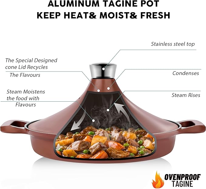 Non-Stick Frying Pan/Skillet 11", 3QT Tagine Pan,Cast Aluminum Pans with Lid, Stove/Oven-to-Table Cookware, Dishwasher Safe& Compatible with All Stovetops（Terracotta）