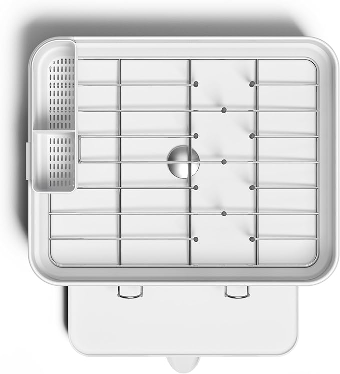 simplehuman Compact Dish Drying Rack with Stainless Steel Frame, 360º Easy Drain Swivel Spout, Utensil Holder, Anti-Residue Coating, Moisture Control Surface, White