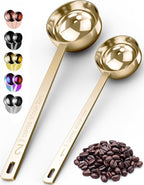 Orblue Premium Coffee Scoop Set - 1 Tbsp (15ml) & 2 Tbsp (30ml) Measuring Tablespoon - Stainless Steel Coffee Measuring Spoon and Scooper with Long Handles - Pack of 2, Light Gold