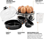 Elite Gourmet EGC724SS Easy Electric Poacher, Omelet Eggs & Soft, Medium, Hard-Boiled Egg Boiler Cooker with Auto Shut-Off and Buzzer, Measuring Cup Included, BPA Free, 7, Stainless Steel