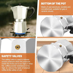 6 Cup Aluminum Espresso Stovetop Moka Pot Express Coffee Maker Percolator Italian Classic Mocha Coffee Machine for Italian and Cuban Cafe Brewing for Home & Camping 300ml 10oz
