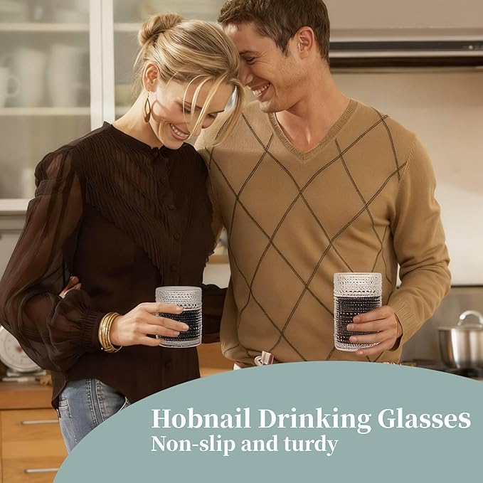 Vintage Hobnail Drinking Glasses Set of 6,15 oz Highball Glasses,Water Glasses Cups,Kitchen Glasses for Cocktail,Iced Coffee,Beer,Ice Tea,Wine,Whiskey,Water