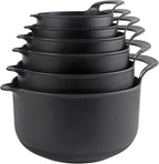 COOK WITH COLOR Nesting Plastic Mixing Bowl Set with Pour Spouts and Handles, Black Speckled, 6 Piece Non-Slip