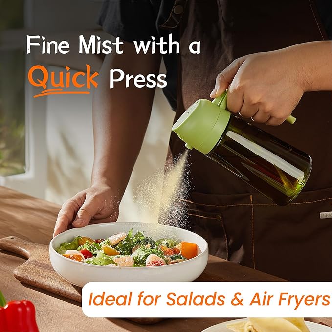 TrendPlain - Original 16oz/470ml Olive Oil Dispenser Bottle for Kitchen Gadgets and Air Fryer Accessories - Olive Oil Sprayer for Cooking w/Stickers - Green
