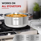 SUNHOUSE - 5.5 Quart Steamer Pots With Lid 2-Tier Multipurpose Stainless Steel Steaming Pot Cookware With Handle For Vegetable, Dumpling, Sauce, Food - Triple Bottom, Measurement Line