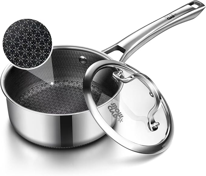 Sauce pan with lid,2.5 Quart Hybrid Nonstick Sauce pans set, Stainless Steel cookware,non stick Pots PFOA Free,Works on Induction,Ceramic and Gas Cooktops