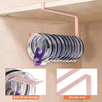 2 Pack Tumbler Lid Organizer, Horizontal Tumbler Lid Storage Hook to Hold Up 20 Lids, Space Saving Cup Lid Holders Under Cabinet Tumbler Lid Hook for Kitchen Organizer, Paper Towel Rack Hanger (Pink)
