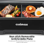Smokeless Indoor Grill, CUSIMAX Electric Grill with Non-stick Removable Grill/Griddle Plate, 1500W Korean BBQ Grill with LED Smart Display & Tempered Glass Lid, Easy to Clean, Black