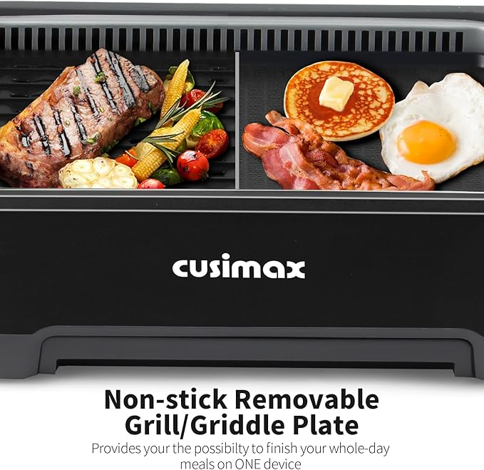 Smokeless Indoor Grill, CUSIMAX Electric Grill with Non-stick Removable Grill/Griddle Plate, 1500W Korean BBQ Grill with LED Smart Display & Tempered Glass Lid, Easy to Clean, Black