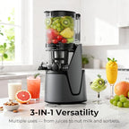 EanOruus Juicer Machines, 3-in-1 Cold Press Juicer with 6.5" Extra Large Chute, 100oz Large Capacity, AC Motor, Makes Juice, Nut Milk & Sorbet, Premium Gray