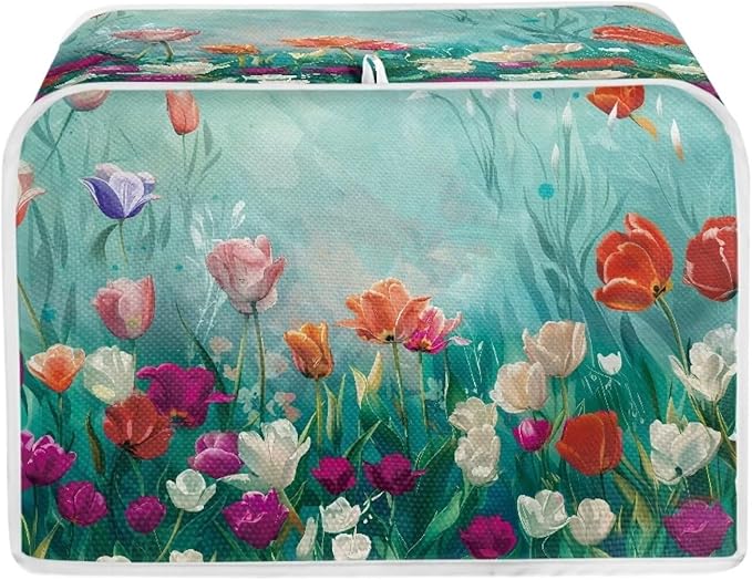JEOCODY Colorful Flower Toaster Covers Dustproof Toaster Bread Maker Cover Fits for Most Standard 4 Slice Toasters, Universal Size Microwave Oven Dustproof Cover Women Gift