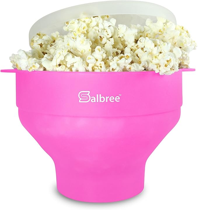 The Original Salbree Collapsible Silicone Microwave Popcorn Popper Maker Machine, Microwavable Bowl Holds 16 Cups, Uses Hot Air and Oil Always Optional - The Most Colors Available (Pink)