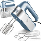Hand Mixer Electric, 450W Kitchen Mixers with Scale Cup Storage Case, Turbo Boost/Self-Control Speed + 5 Speed + Eject Button + 5 Stainless Steel Accessories, For Easy Whipping Dough, Cream, Blue