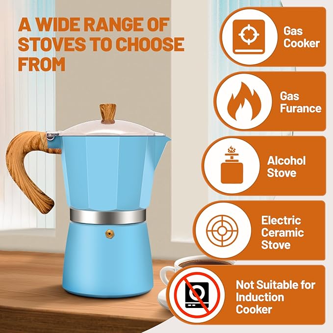 3 Cup Aluminum Espresso Stovetop Moka Pot Express Coffee Maker Percolator Italian Classic Mocha Coffee Machine for Italian and Cuban Cafe Brewing for Home & Camping 150ml 5oz