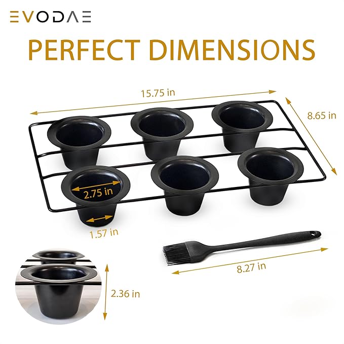 EVODAE® Popover Pans Set of 2 – 12-Cup (2×6) Pro-Grade Carbon Steel, Strong & Durable Build – Nonstick, PFOA & PTFE Free – Popover & Yorkshire Pudding Pan – Carefully Packaged in a Clean Black Box