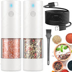 2Pack Electric Salt and Pepper Grinder Set USB Rechargeable with Warm LED Light, Adjustable Coarseness Lidaop Large Capacity Automatic Salt Pepper Mill Grinder for Kitchen, Restaurant, Outdoor, White