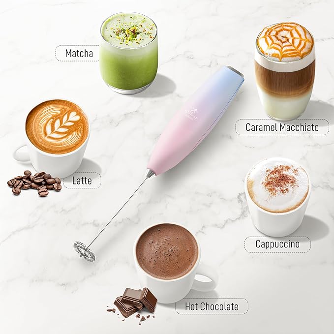 Zulay Kitchen Handheld Milk Frother with Duracell AA Batteries – Ultra Fast Electric Mixer & Foam Maker, Easy-Clean Drink Mixer for Coffee & More - Lavender