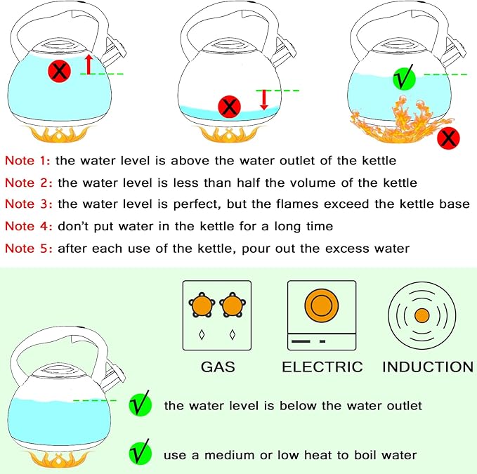 GGC Tea Kettle for Stove Top, Loud Whistling Kettle for Boiling Water Coffee or Milk, 3.1 Quart 3L Heavy Stainless Steel Black Kettle with Wood Pattern Handle, Unique Button Control Kettle Outlet