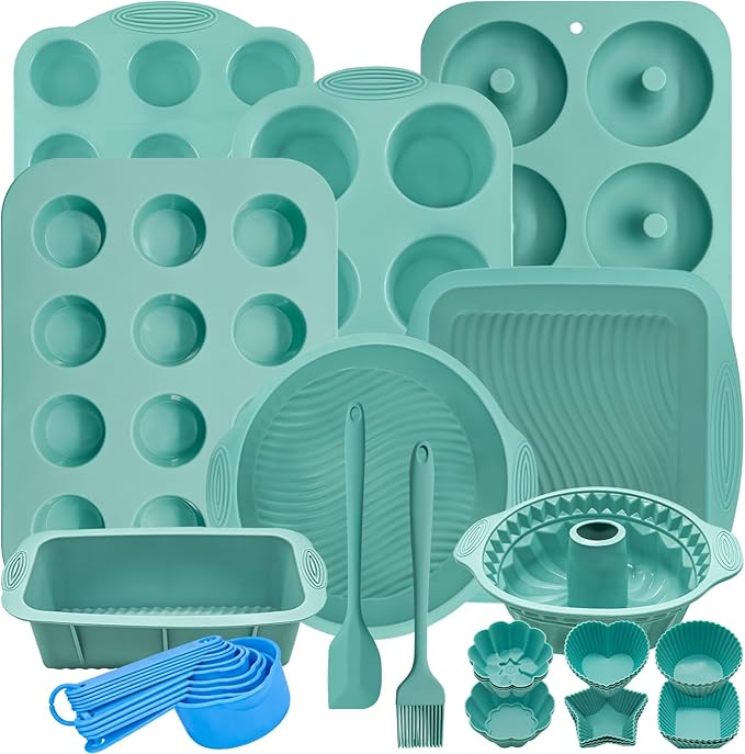 39 Pieces Silicone Bakeware Set, Nonstick Silicone Baking Pans Set With Baking Pan, Baking Sheet, Cake Pan, Donut Pan, Muffin Pan, Cake Molds, Measuring Cups
