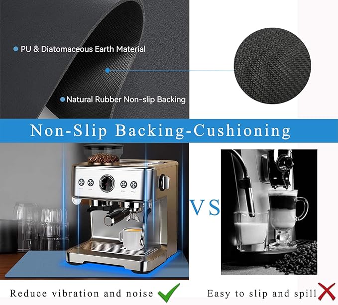 Coffee Mat for Countertops ,Coffee Bar Accessories Fit Under Coffee Maker Espresso Machine, Absorbent Hide Stain Rubber Mat for Countertop ,Dish Drying Mat for Kitchen Counter (Blue, 12"x19")