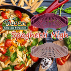 AUOON Silicone Clip on Strainer - Adjustable Strainers and Colanders for All Pots Pans and Bowls | Practical Kitchen Gadgets for Cooking and Draining (Cherry)