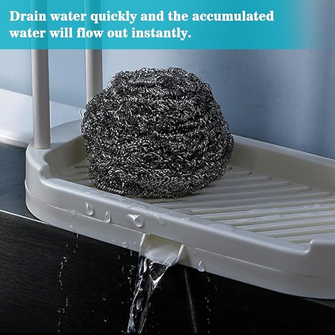 Kitchen Sponge Holder Dishcloth Hanger, Kitchen Sink Rack Tray Organizer Stand for Sponge, Dish Cloth, Rag, Brush, Scrubber Storage and Organization (Grey)