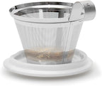 Tea Forte Double-Walled Ceramic Kati Cup, Removable Stainless Steel Infuser Basket and Lid, Steeps 12 oz Loose Leaf Tea, Dishwasher & Microwave Safe, Gifts for Mom, Noir