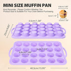 2 Pack Silicone Muffin Pan 12 and 24 Cup with Metal Frame, Non Stick Silicone Mini Cupcake Pan with Handles, BPA Free Silicon Regular Muffin Tin Tray Small for baking, egg bites, Mold Purple