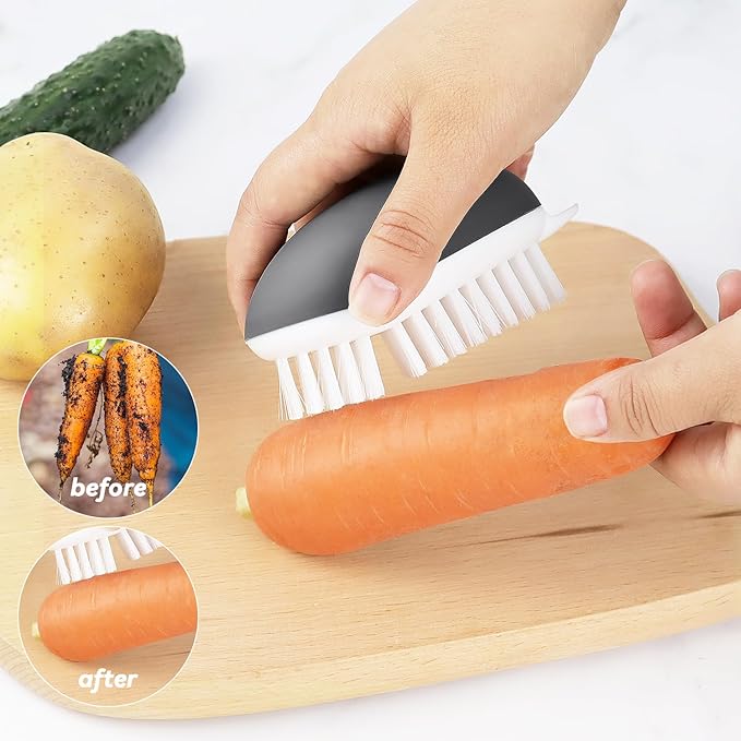 Vegetable Brush Potato Scrubber Brush Non Slip Comfortable Fruit Cleaning Tools for Washing Fruit Mushrooms Carrot or Tough-Skinned Vegetables (1 Pack Grey)