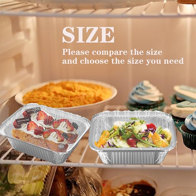 iHomeSet 100 Pack 1 lb Rectangular Disposable Aluminum Foil Pan 16 oz Take Out Food Containers with Clear Plastic Dome Lids, for Catering, Baking, Roasting Food