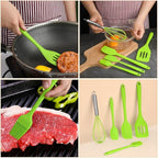 Silicone Baking Utensils Set 5pcs Green Non-stick Cooking Tools Kitchen Gadgets with Whisk and Scraper for Household Baking and Food Preparation