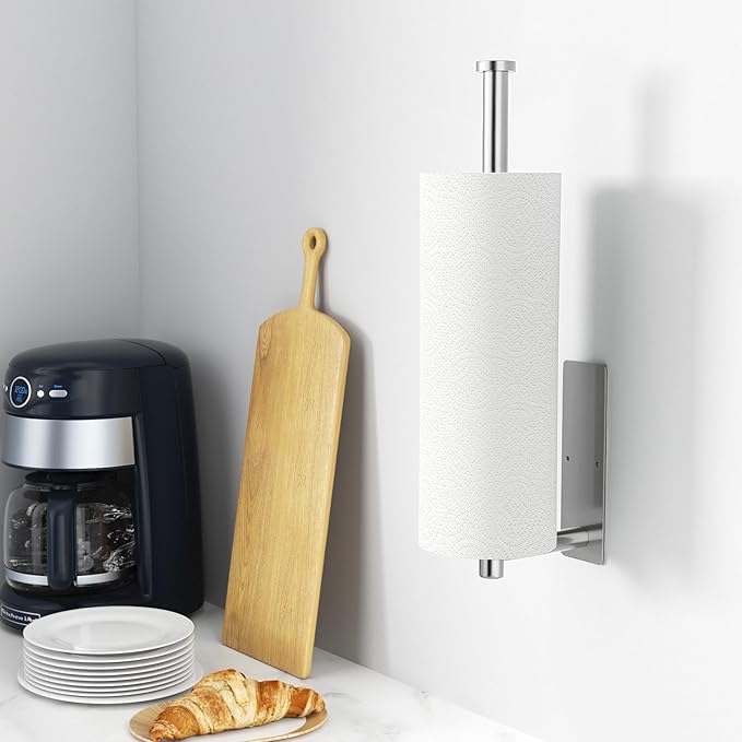Paper Towel Holder - Self-Adhesive or Drilling, Brushed Nickel Wall Mounted Rack - SUS304 Stainless Steel Kitchen Roll Holder Under Cabinet (2 Pack)