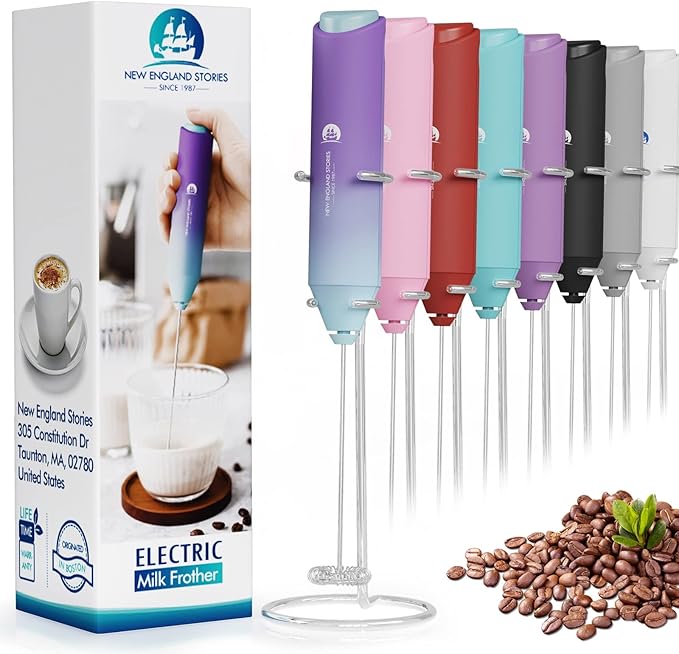 Powerful Milk Frother Handheld Foam Maker, Mini Whisk Drink Mixer for Coffee, Cappuccino, Latte, Matcha, Hot Chocolate, With Stand, North Light