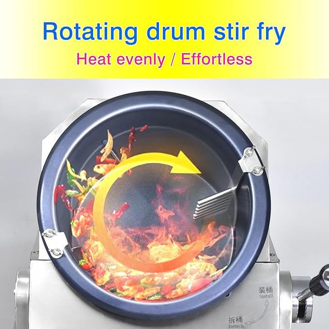Commercial Automatic Cooker with water spray,Automatic 360° Stir Fry Cooker,Automatic Cooking Machine,Drum Type Stir Frying Machine,Auto Cooking Wok Fried Machine (Natural Gas, Countertop)
