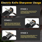 Electric Knife Sharpener for Kitchen – Professional 3-Stage 100% Diamond System with 20° Precision Angle, Fast Sharpening to Restore & Polish Chef Knives(Black)