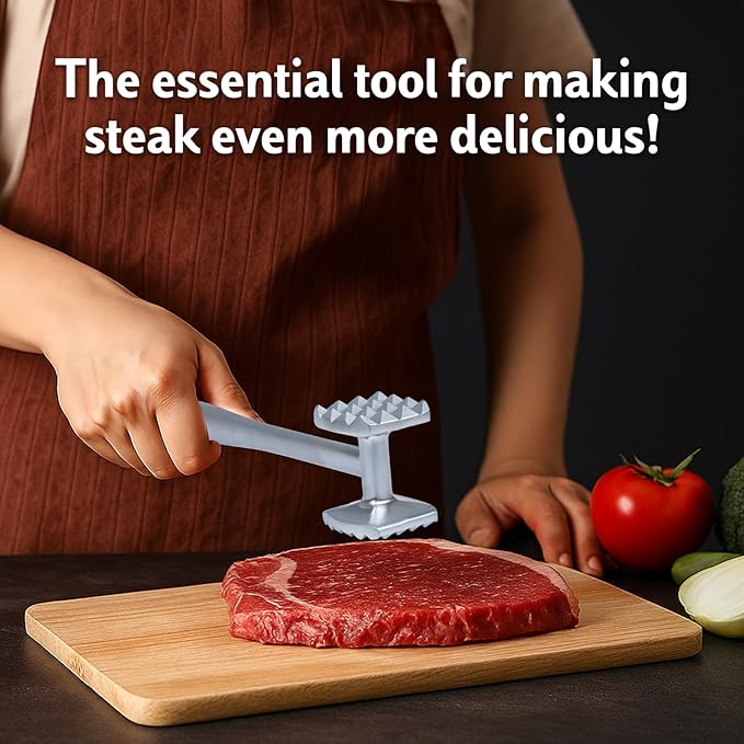 4-Piece Meat Tenderizer Tool – Includes Textured Meat Tenderizer Hammer, Stainless Steel Needle Tenderizer, ABS Mixing Stick & Cleaning Brush – 4-Piece Duty Kitchen Accessories for Steak & Chicken