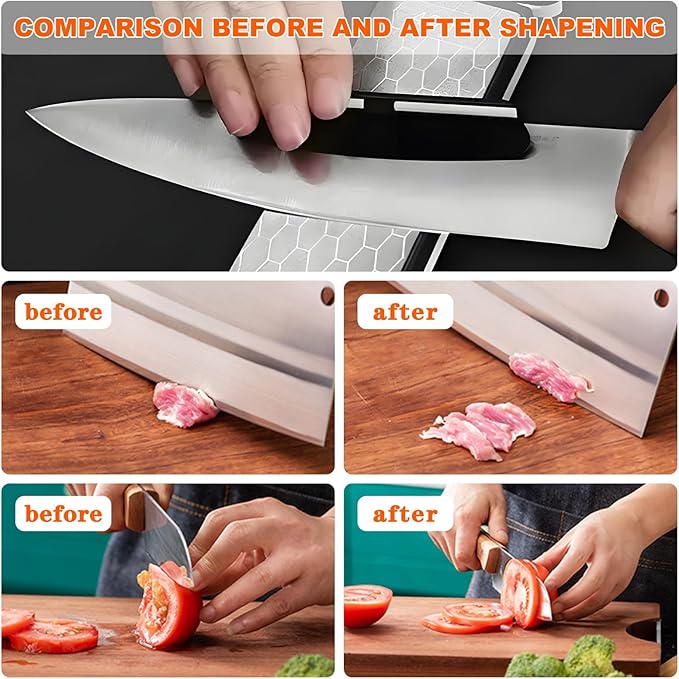 Diamond Sharpening Stone,400/1000 Grit Handheld Double-Sided Diamond Sharpener 5 in 1 Honeycomb Surface Knife Sharpener Plate Whetstone with Ceramic & Tungsten Steel Scissor Slot,White