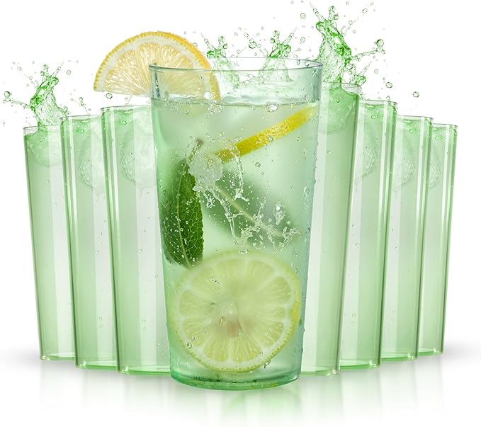 Liacere Plastic Drinking Glasses (Set of 12) 18oz Highball Green Reusable Plastic Glasses Colors，Kitchen Water Glasses Cup, Bar Tumbler Glassware Set for Beer, Juice, Cocktail, Whiskey, Milk