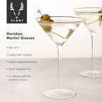 Viski Meridian Martini Glasses - Stemmed Fun Cocktail Glasses - Art Deco Ripple Gold Rimmed Crystal Glassware - 7.8oz Set of 2