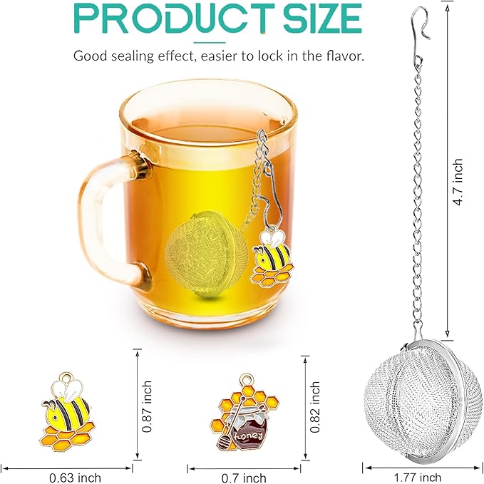 Tea Strainers for Loose Tea, Set of 2 NSTaygate Stainless Steel Tea Ball, Tea infuser with Honeybee & Honey Jar Beehive Charm Pendant Loose Leaf Tea Steeper