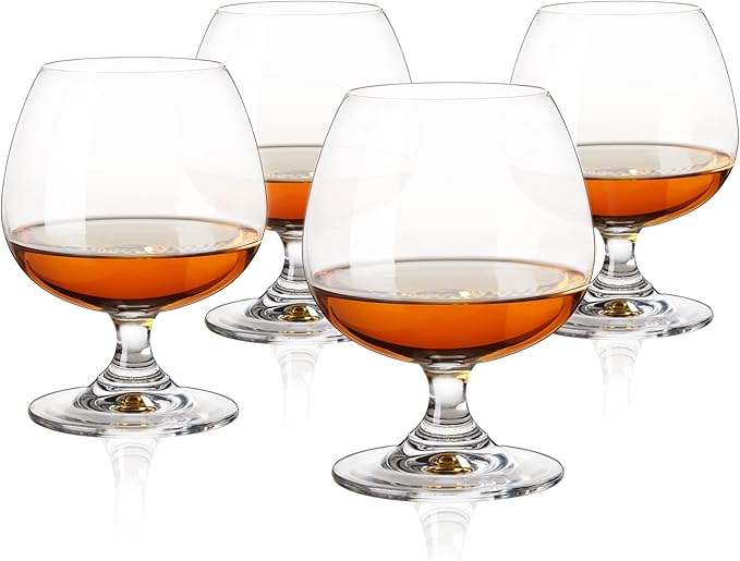 True Brandy Bourbon Whiskey Cognac Scotch Drinking Glasses, Superb Lead-Free Crystal Snifter Glass for Cocktail Party Dishwasher Safe, 14 oz, Set of 4