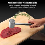 Stainless-Steel Meat Tenderizer Mallet - Meat Tenderizer Tool for Pounder Chicken, Beef, Steak, Pork, Dual-Sided with Ergonomic Handle, Dishwasher Safe
