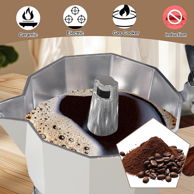 Aluminum 6 Cup 300ml Moka Pot Express Coffee Maker Stovetop Espresso Colorful Coffeemaker Italian Classic Style Brewing Greca Cafe Mocha Machine for Cafeteras Lover Camping Travel and Home Use 10oz