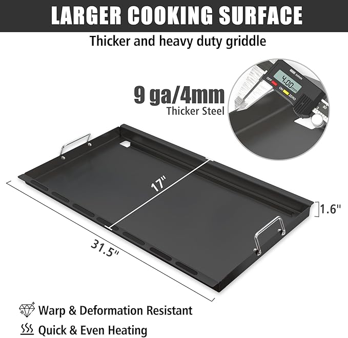 SafBbcue Full Size Griddle Inserts for Nexgrill 720-0896 720-0896B 720-0896C 720-0896E 720-0896CP 720-0898 720-0898A Flat Top Griddle for Homedepot Nexgrill 730-0898 730-0898A, Carbon Steel
