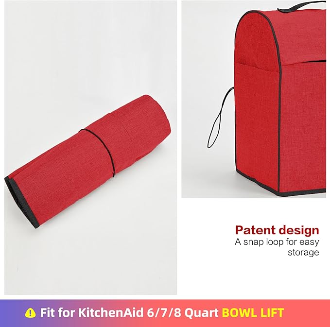 HOMEST Stand Mixer Dust Cover Compatible with KitchenAid 5/4.5 Quart Bowl Lift, Zipper Pocket for Various Kitchen Appliance Accessories, Red (Patent Design)