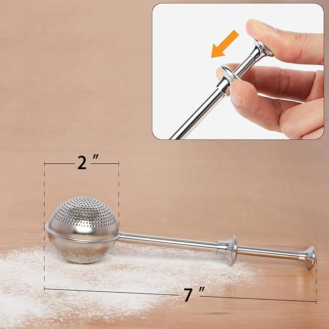 HULISEN Flour Duster for Baking, One-Handed Operation, 304 Stainless Steel Powdered Sugar Shaker Duster, Pick Up and Dust Flour Sifter, Gift Package