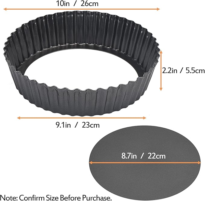 2 Pack Nonstick Tart Pan, Quiche Pan, Carbon Steel Deep-dish Pie Pan with Removable Loose Bottom (10 In)