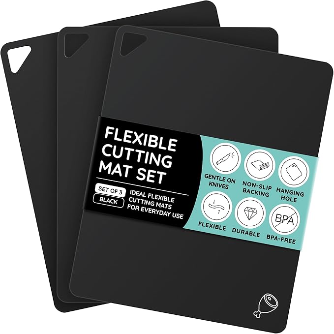 July Home Cutting Board Alternative for Kitchen - Extra Thick Flexible Plastic Cutting Board Set of 3, Non-Slip, BPA-Free, Easy to Clean, Colored Cutting Mats for Cooking, Durable Chopping Sheets